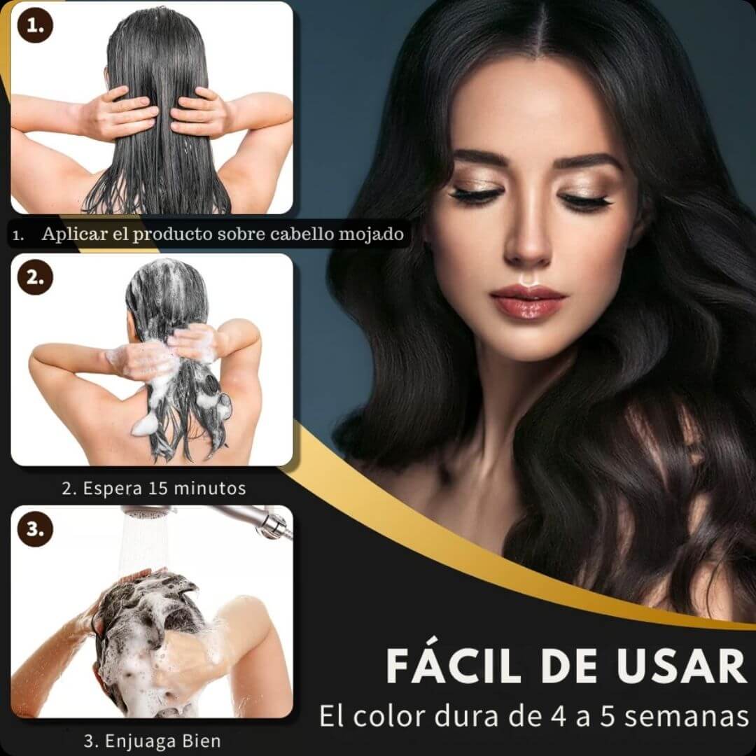 Champú para tinte de cabello instantáneo- 100 % de cobertura de canas en 15 min