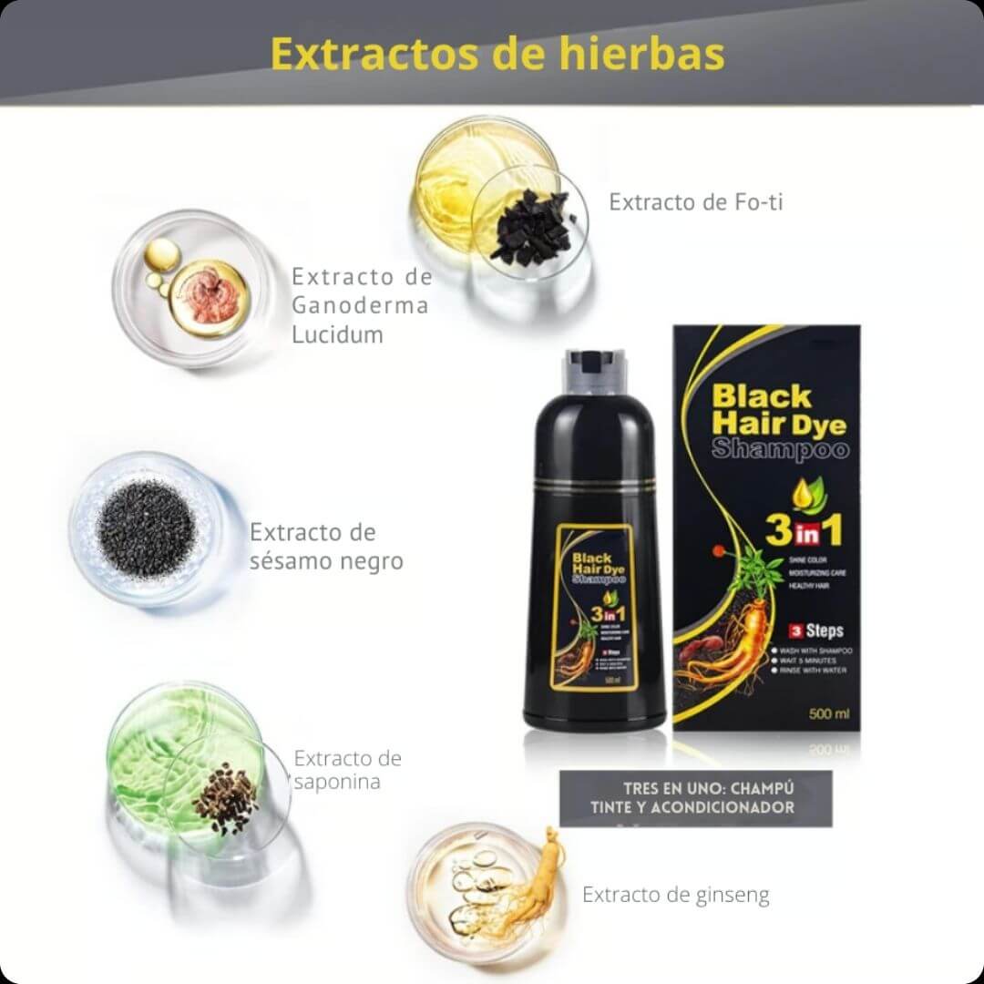 Champú para tinte de cabello instantáneo- 100 % de cobertura de canas en 15 min