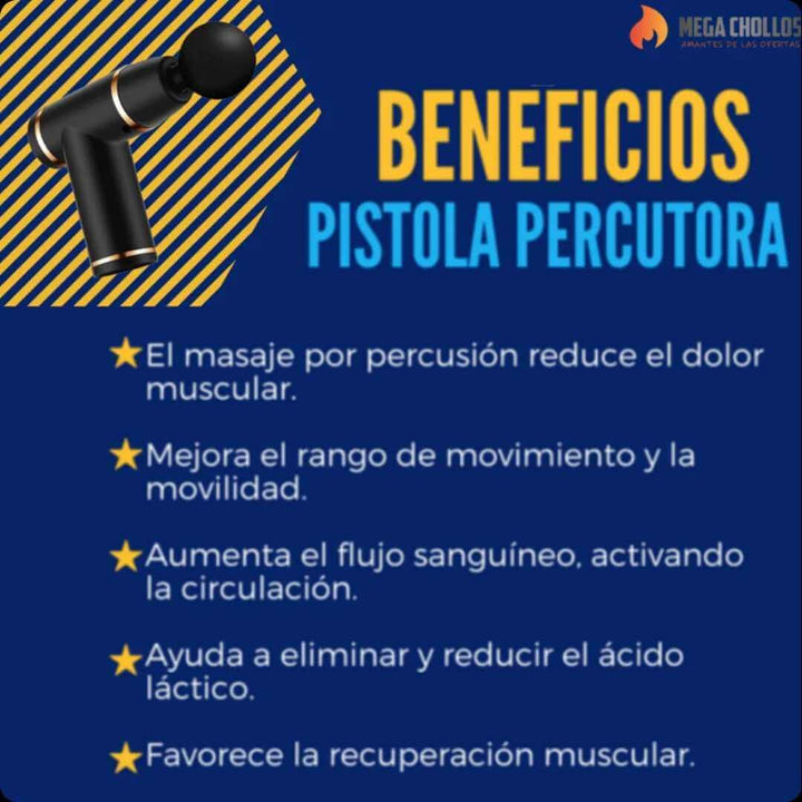 Pistola de Masaje Muscular + 4 cabezales GRATIS